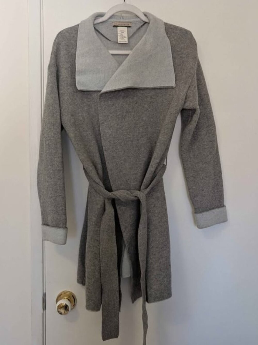 Chiaramente Grey Wool Blend Belted Cardigan Sweater, Medium, Made in Italy